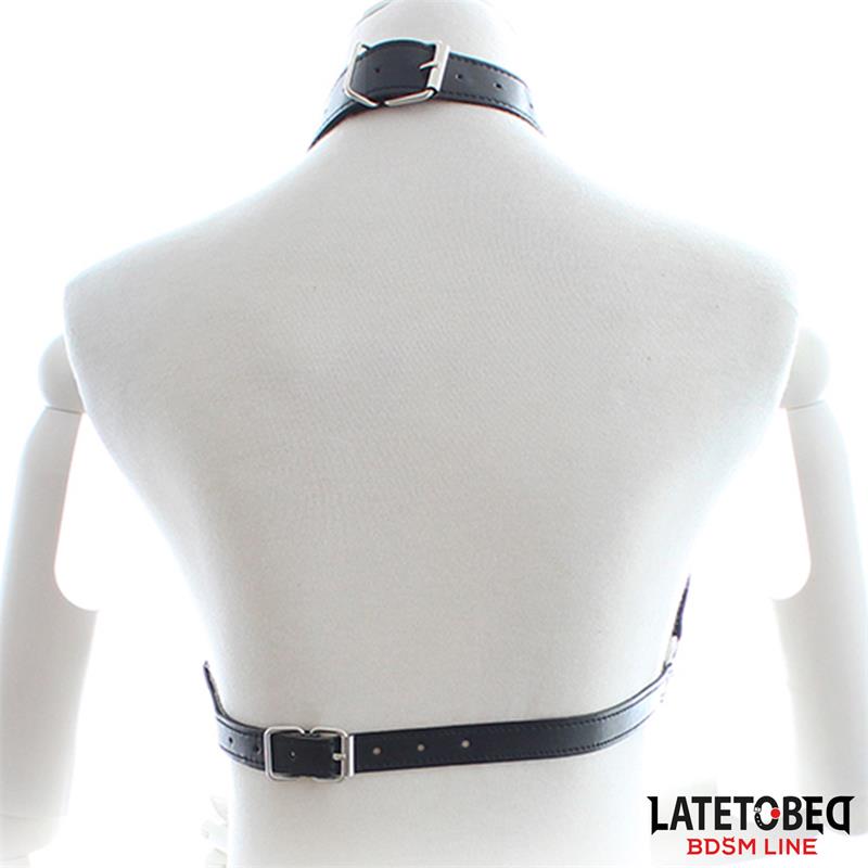 BDSM Line Bondage Harness With Open Cups And Chain